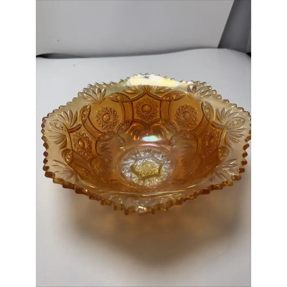 Marigold Carnival Glass Vintage Serving Bowl Imperial Carnival Glass Sawtooth